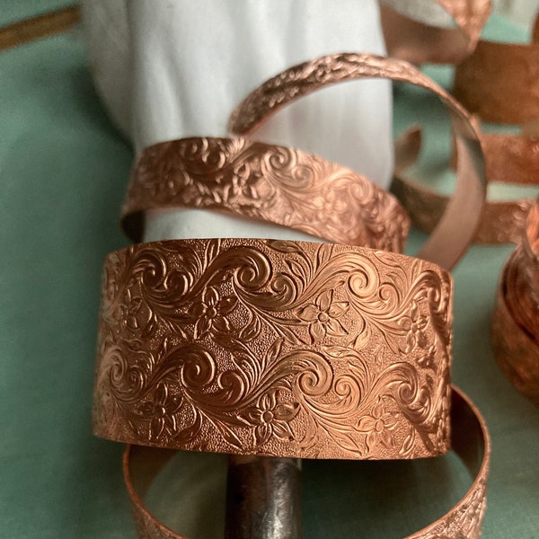 Vintage Etched Copper Plated Vintage Cuff Bracelets, 1 1/3 inch- 1 per order or 3/4 inch- 3 per order