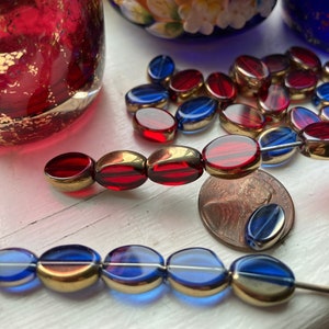 30 Gold Edge Vintage Sapphire Or Ruby Art Glass Beads, 11x8x4mm