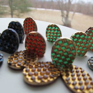 4 Vintage Checkerboard Glass Cabochon , 3 Color Choices