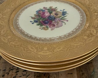 4 Vintage H&C Selb Bavaria Heinrich Co 10 7/8" Schrankteller mit 22kt Goldbesatz