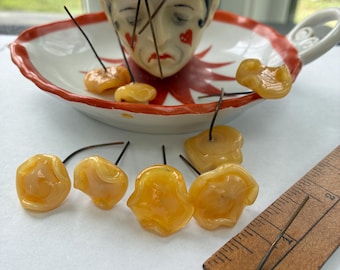 6 Vintage Glass Butterscotch Headpins With 18mm Swirled Glass
