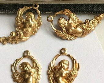 Left And Right Mythical Winged Mermaid Brass Finding, 3 Pairs