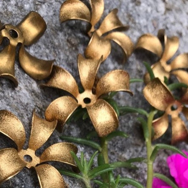 8 Vintage Raw Brass Flowers With Bent Back Patals