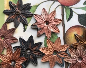 6 Vintage Copper Colored Metal Flower With patina