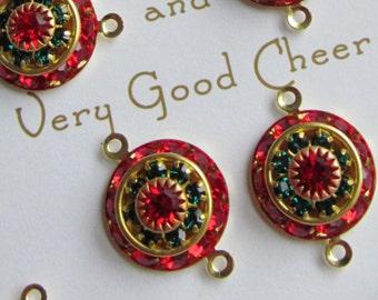 Swarovski  Red And Green Festive Three Layer Crystal Drop