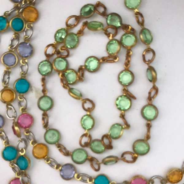 Vintage  Channel  Linked  Chain with Crystal In Garden Green And Multi Color