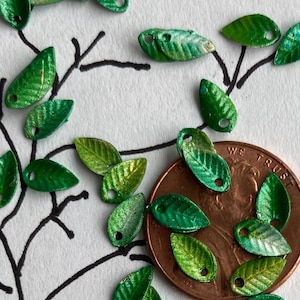30 Itty Bitty Teeny Weenie Tiny Green Brass Leaves, 8x5mm...tiny, tiny,tiny, for miniature work image 4