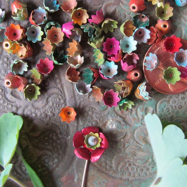 30 Itty Bitty Teeny Weenie Tiny Colored Metal Flowers