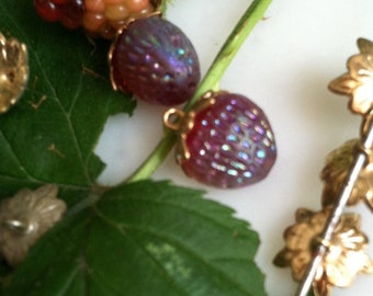 1 Vintage Carnival Glass Berry Beads  with Brass Tops As Hoops, Necklace pendent