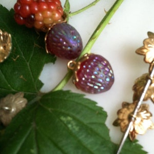 1 Vintage Carnival Glass Berry Beads  with Brass Tops As Hoops, Necklace pendent