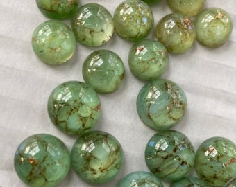 6 Vintage Glass Ocean Green Foil Cabochons, 3 Sizes,,With Or Without Settings