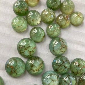 6 Vintage Glass Ocean Green Foil Cabochons, 3 Sizes,,With Or Without Settings