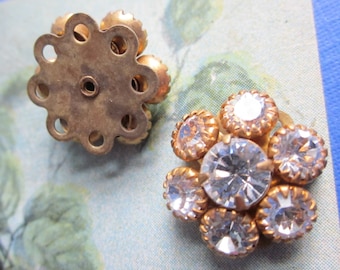 2 Vintage Sparkling Swarovski  Crystal And Brass Flower  Finding