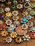 10 Vintage Swarovski Little Delightful Jeweled Flowers, approximately 8mm each