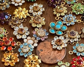 10 Vintage Swarovski Little Delightful Jeweled Flowers, approximately 8mm each