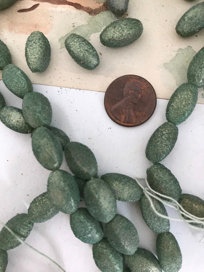 10 Vintage Glass sugar Beads Organic Green Etsy