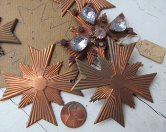 3 Vintage Maltese Brass 1950's Crosses