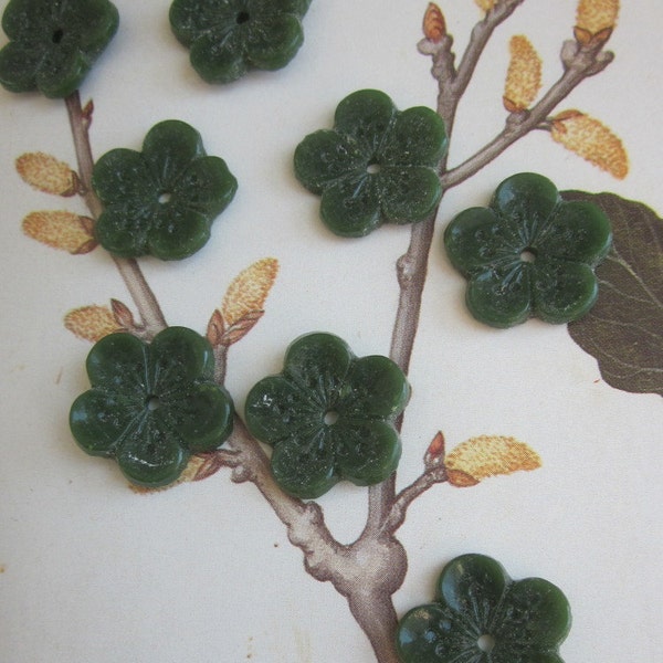 8 Antique Olive Green Glass Opaque Glass 18mm Flower Bead