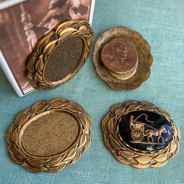 2 Vintage Thick Brass 31x38mm Setting, Fits 25x18mm Cabochon-Available With Cabochon