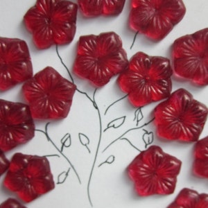 20 Vintage Cherry Color Flower Glass Bead