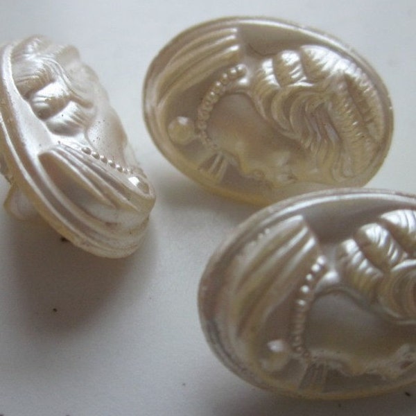 5 Antique Cameo Pearly Glass Buttons