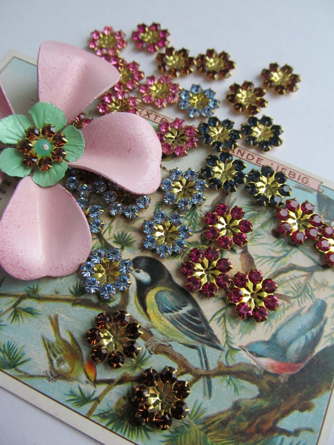 10 Vintage Swarovski Assorted Crystal Flowers, Mixed Colors 10 Vintage Swarovski Assorted Crystal Flowers, Mixed Colors