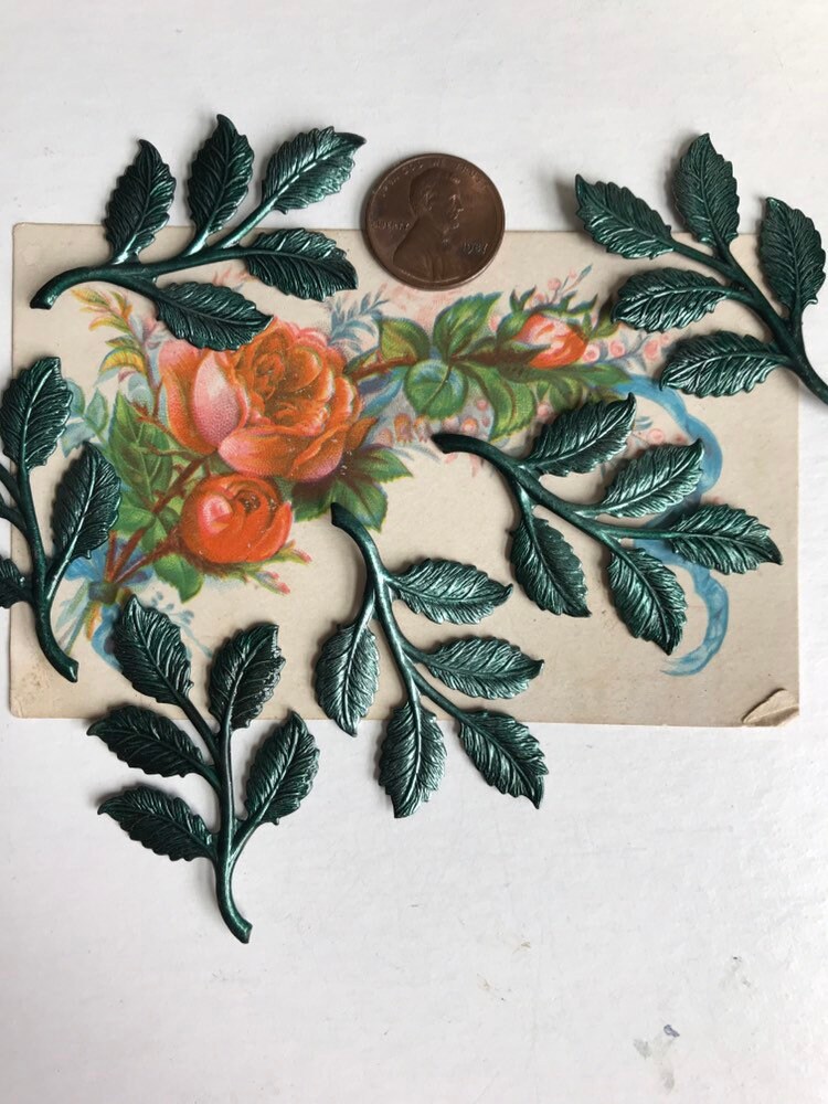 Metalic Paper Roses 4 Vintage Metallic Green Steel Rose Branches - 2 Inches - Etsy