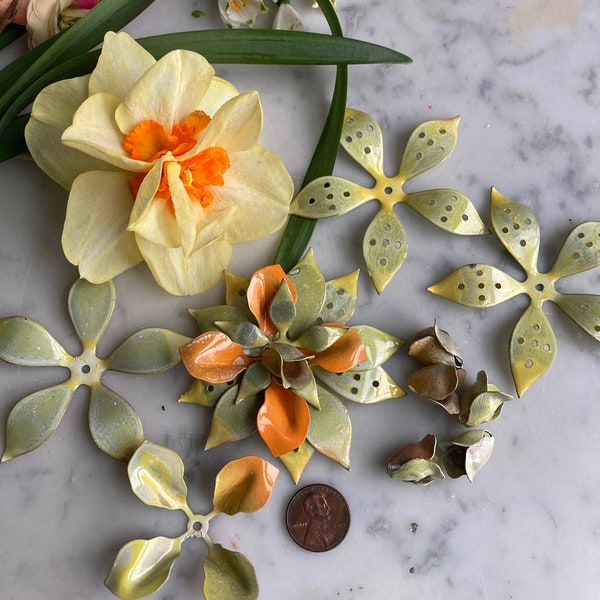 Old Fashion Daffodile Flowers Made With All Vintage Findings, Mix and Match