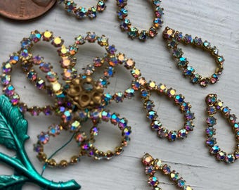 8 Vintage Swarovski  AB Crystal Rhinestone 12x20mm Teardrops