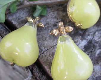 3 Vintage Lucite 1950's Pears With Back Pins ( Most likely Used For Tie-Pins)