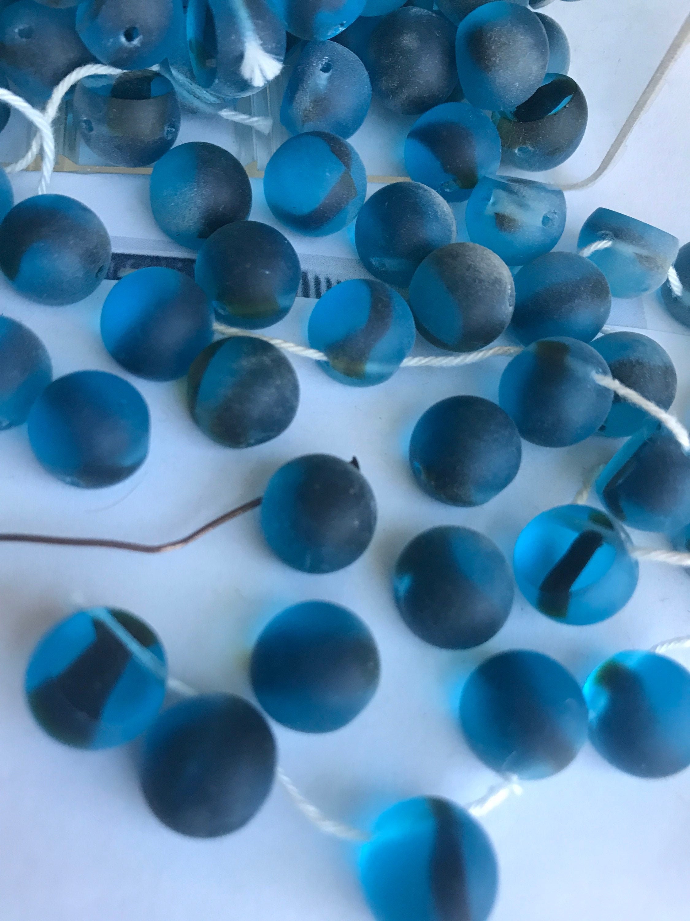 Lot De 20 Perles Vintage En Verre Bleu Turquoise à Pois Noirs - Forme Disque