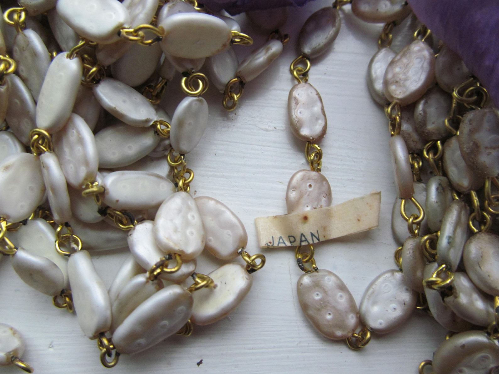Vintage Japanese Glass Pearl Chain (1 Yard) Bumpy Pancake Oval Shape ...