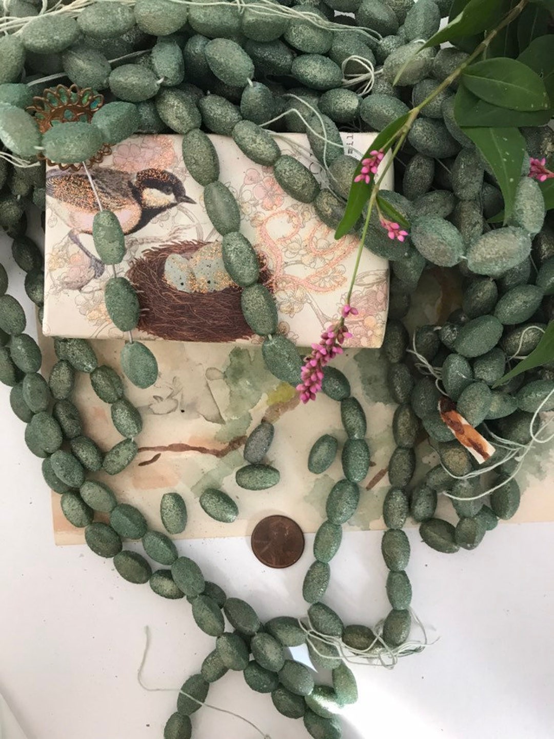 10 Vintage Glass sugar Beads Organic Green Etsy