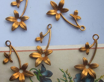 6 Vintage Brass  Flowers On Stems, Left And Right