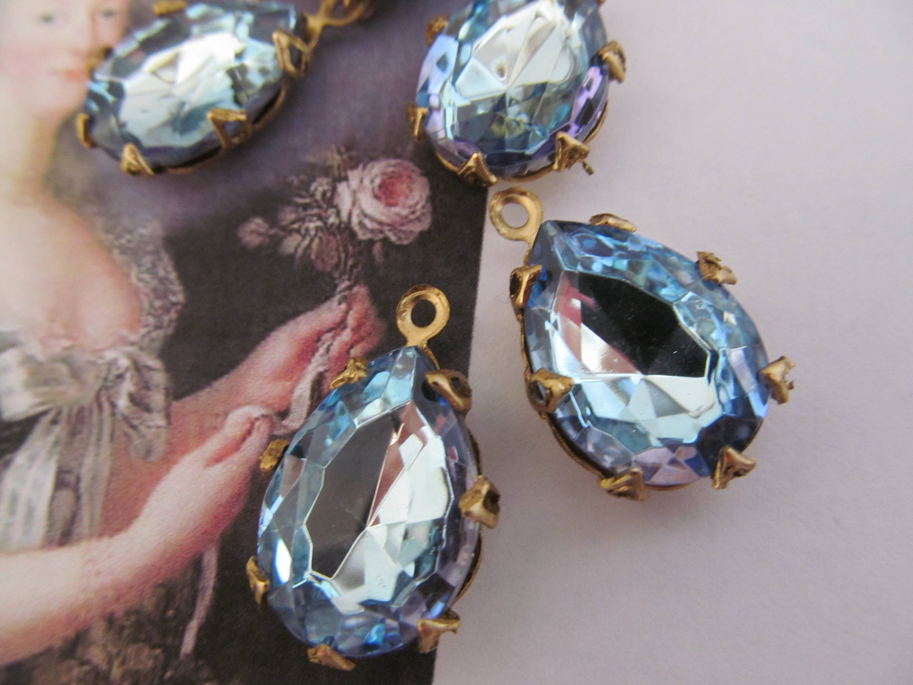 Vintage Light Sapphire Teardrop Crystals