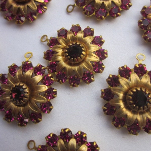 Vintage Swarovski Fuchsia And Burgundy Crystal Flowers