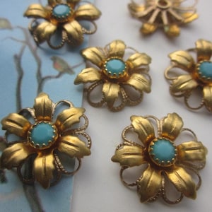 4 Vintage Swarovski Turquoise  Crystal Flower Finding With Hoops