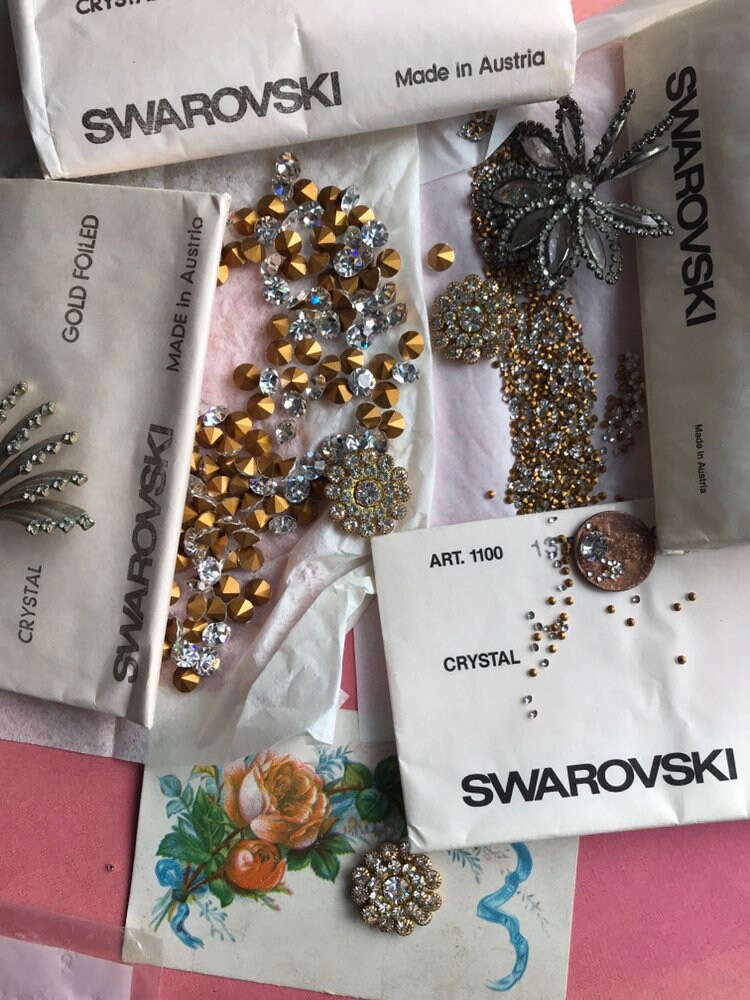 Vintage Swarovski Goldback Crystals Original Packages, 13PP
