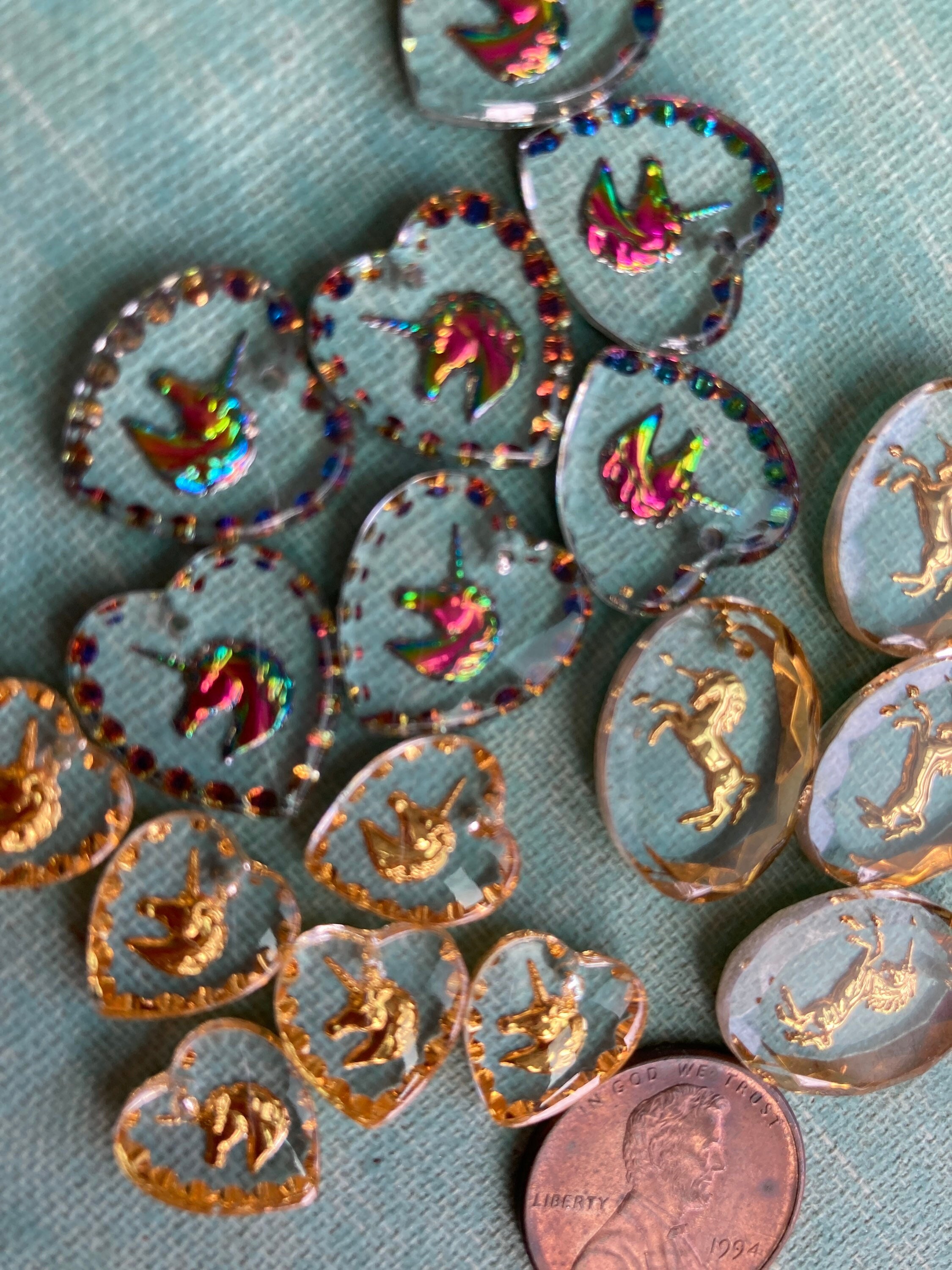 Vintage Crystal Unicorn Pendents with Holes