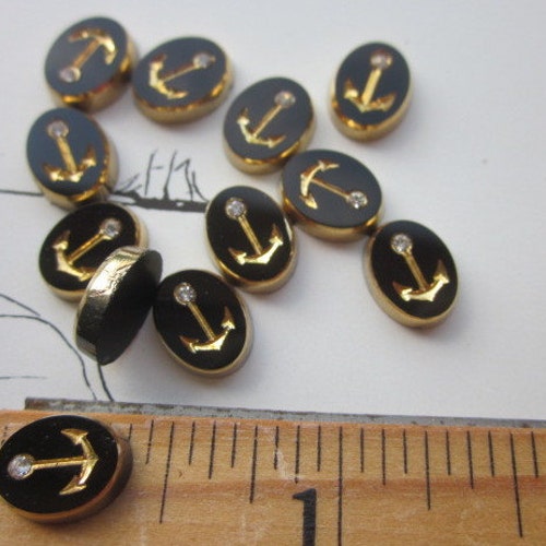 10 cabochons vintage en verre ancre et strass Ahoy Matey