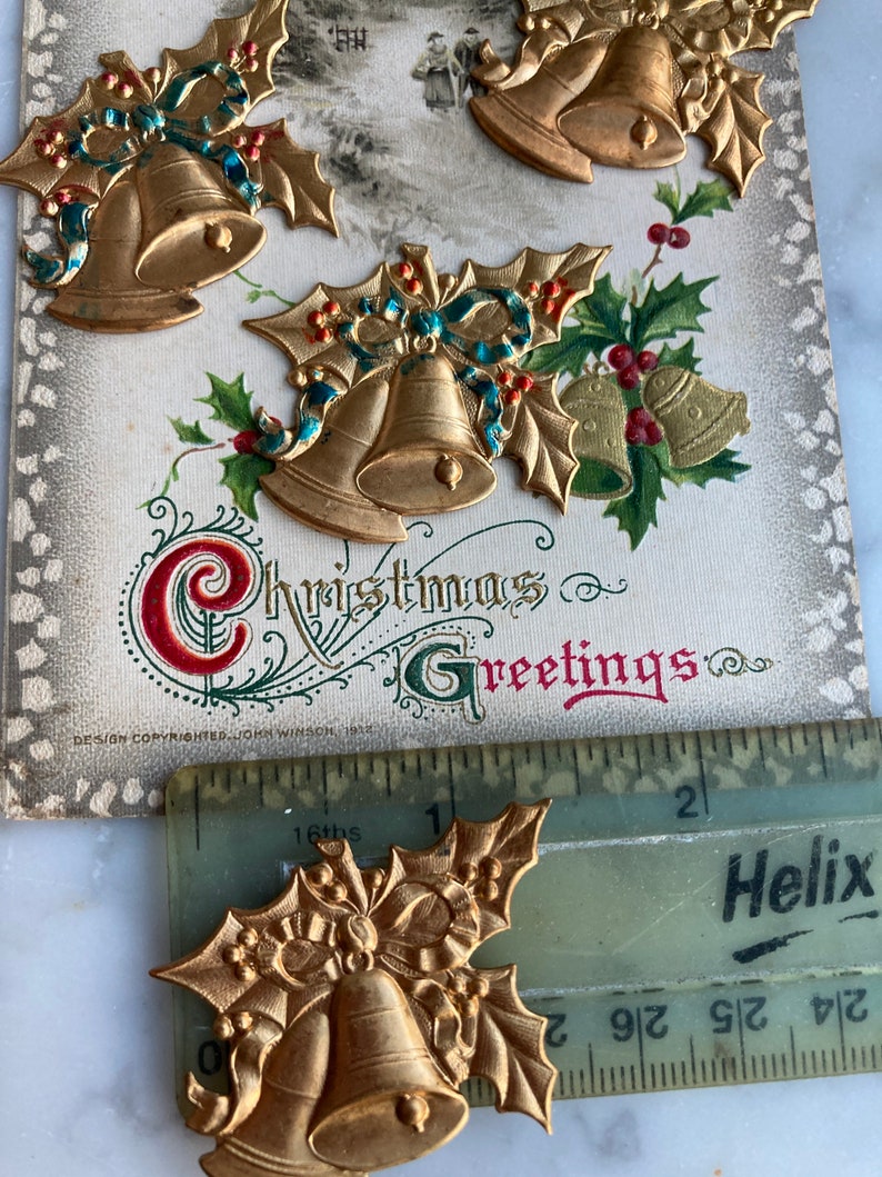 4 Vintage Christman Holly and Bell Holiday Finding - Etsy