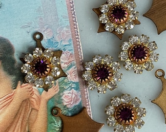 6 Vintage Swarovski Crystal And Amethyst 10mm Flower Findings, Available with Star Backings, 4 per order
