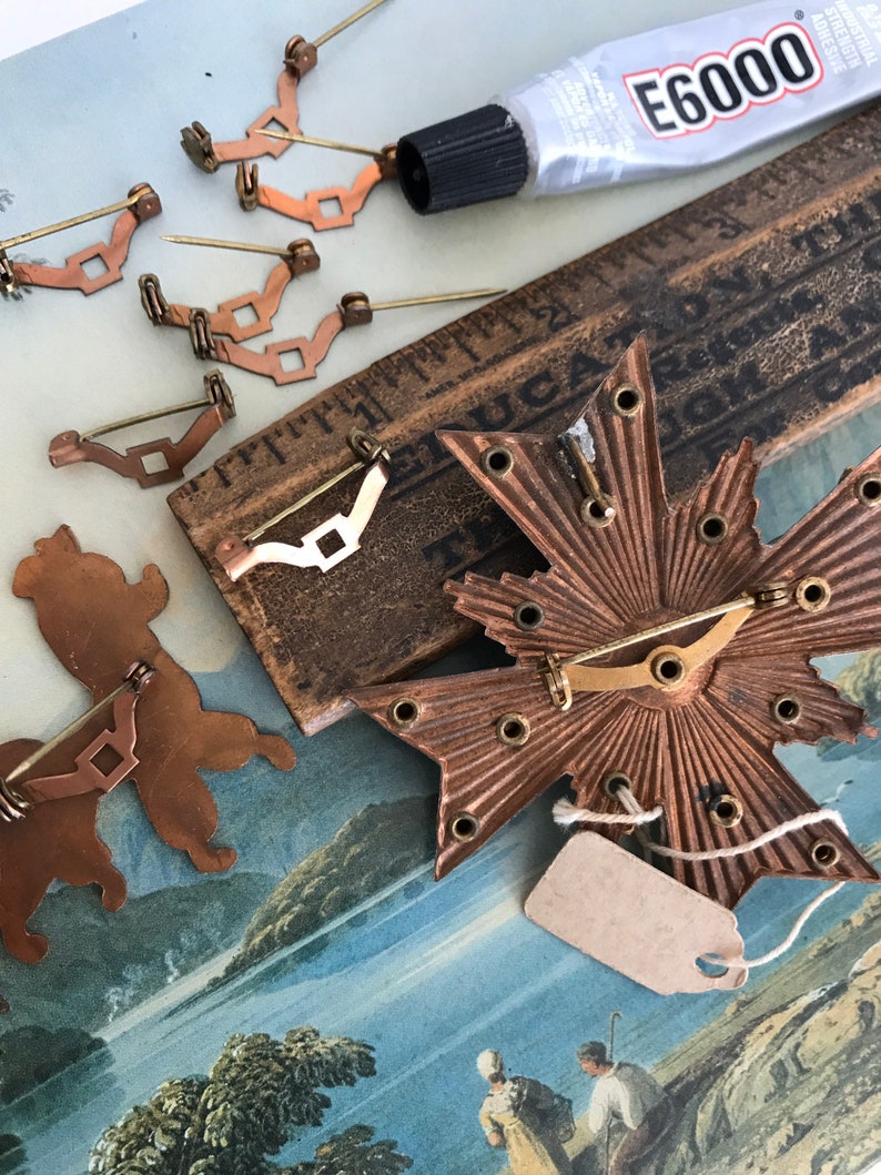 12 Vintage Brass Pin Backs Etsy