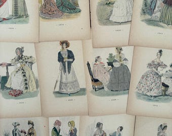 Antique Ephemera Early Hand Colored Fashion Plates, 1 Per Order