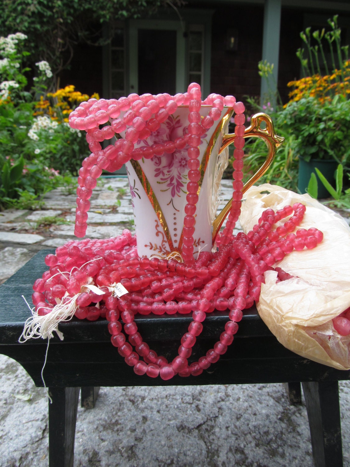 Vintage Japanese Pink Baroque Glass Beads