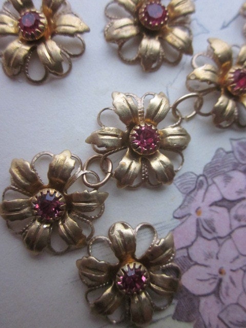 Vintage Swarovski Pink Crystal Flower Finding With Hoops