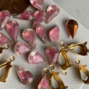 Vintage  Pink Sabrina Goldback Teardrop 10/6mm Crystals, Available with settings (4 per order) or stones only (8 per order)