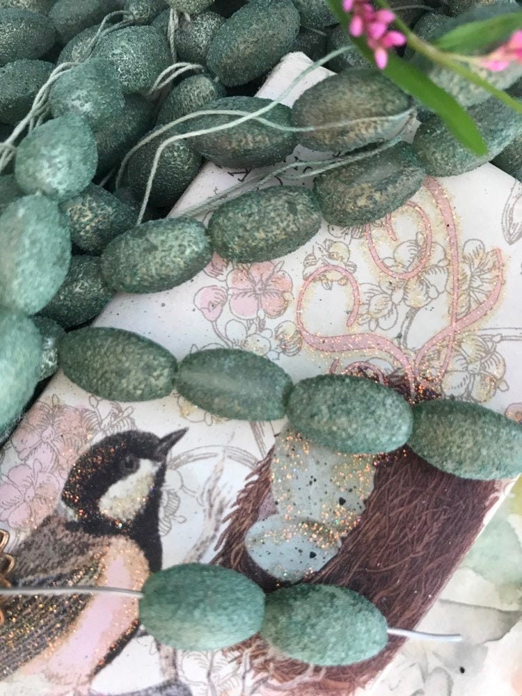 10 Vintage Glass sugar Beads Organic Green Etsy