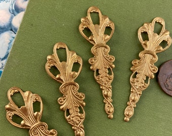 6 Vintage Brass Old World Finding, 2 Inch long Antique Gorgeous!