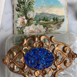 Vintage Crystal Floral German 30x22mm Stone, Hand-painted Ruby, Sapphire or Aquamarine sapphire